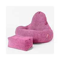 lounge pug - pouf fauteuil gamer avec repose-pied - pompon rose - ultra lux - pouf fauteuil