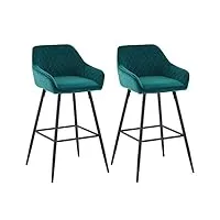 jahecome lot de 2 tabourets de bar vert avec dossier et repose-pieds,ensemble 2 chaises de bar sièges en velours,cadre en métal pour bistrots,bar,bureau (vert)