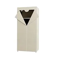 bakaji armoire penderie avec structure tubulaire en métal, revêtement en tissu non tissé, double fermeture éclair de fermeture et barre porte-manteau de camping, beige