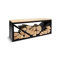 blumfeldt - rangement pour bois de chauffage, banc, pour l'intérieur et l'extérieur, planche de bambou, rectangle - noir