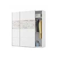 pegane armoire avec 2 portes coulissantes coloris blanc/artic vintage - longueur 180 cm x hauteur 200 cm x profondeur 60 cm