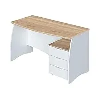 pegane bureau avec caisson de 3 tiroirs coloris blanc artic/chêne canadien - hauteur 74 x longueur 136 x profondeur 67 cm