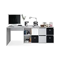 pegane bureau avec caisson coloris blanc artic/béton- hauteur 74 x longueur 136 x 139 cm