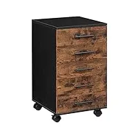 hoobro armoire de classement à roulettes avec 5 tiroirs, en bois, commode de rangement, style industriel, facile à monter, rustique, marron foncé et noir ebf05wj01