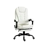 vinsetto fauteuil de bureau massant chaise ergonomique avec repose-pieds hauteur réglable dossier inclinable 5 modes de massage télécommande 67 x 79 x 111-121 cm blanc