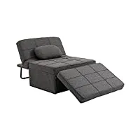 homcom fauteuil chauffeuse chaise longue pouf 3 en 1 dossier inclinable 5 niveaux repose-pied rabattable châssis métal noir lin gris
