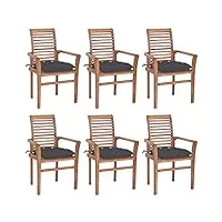 vidaxl 6x teck solide chaises à dîner avec coussins fauteuils de patio chaises de terrasse sièges de salle à manger de jardin extérieur anthracite