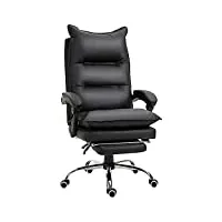 vinsetto fauteuil de bureau ergonomique chaise de bureau grand confort avec repose-pied dossier inclinable hauteur réglable revêtement pu 66 x 72 x 122-130 cm noir
