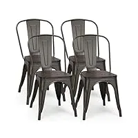 costway lot 4 chaises salle à manger tolix empilable industriel en acier, chaise metal pour bistrot, cuisine, bar, café, chaise industrielle