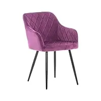 clp chaise de salle a manger shila en tissu ou veloursi chaise retro avec accoudoirs i piètement en métal noir, couleur:violet, matière:velours