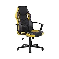 clp fauteuil de bureau glendale en similicuir et maille i chaise gaming réglable en hauteur pivotante i fauteuil de gamer a roulettes, couleur:noir/jaune
