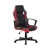 clp fauteuil de bureau glendale en similicuir et maille i chaise gaming réglable en hauteur pivotante i fauteuil de gamer a roulettes, couleur:noir/rouge