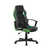 clp fauteuil de bureau glendale en similicuir et maille i chaise gaming réglable en hauteur pivotante i fauteuil de gamer a roulettes, couleur:noir/vert