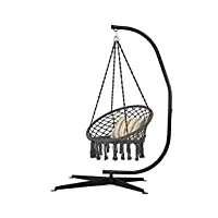 giantex support fauteuil suspendue structure métallique robuste, pour fauteuil hamac suspendu d'intérieur et d'extérieur/balançoire nid d'oiseau, charge de 150 kg, 111 x 84 x 207 cm, noir