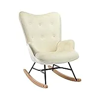clp chaise a bascule sanka en velours i fauteuil a bascule avec support en métal i fauteuil de relaxation avec patins en bois, couleur:crème