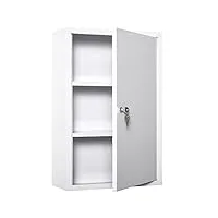 kleankin armoire à pharmacie 2 étagères 3 niveaux verrouillable dim. 40l x 18l x 60h cm 2 clés métal blanc