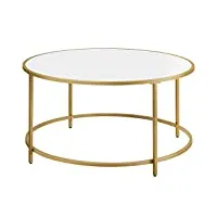 vasagle table basse salon, meuble de salon, cadre en acier, table basse ronde, table de salon, doré et blanc lct091a10