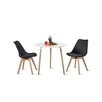 eggree ensemble table et 2 chaises scandinave, table de salle à manger ronde en bois pour 2 personnes avec chaises en plastique - blanc+noir