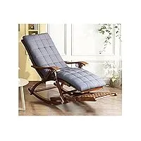 fauteuil bascule,rocking chair adulte exterieur, inclinable chaise longue pliante en bambou naturel avec dossier réglable et repose-pieds de massage chaise bascule de jardin de balcon extérieur