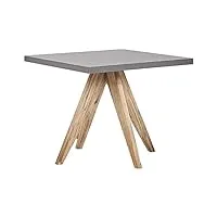 table de repas de jardin carrée 90 x 90 cm avec plateau effet béton résistant et pieds bois naturel idéale pour extérieur au style scandinave beliani
