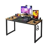 yaheetech bureau informatique, table d'ordinateur, 140 x 60 x 75cm, bureau gaming/travail/d'Étude avec support de moteur/2 œillets pour cables/1 crochet d'Écouteur, brun rustique