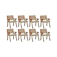 vidaxl 8x bois d'acacia solide chaises de jardin avec coussins fauteuils d'extérieur fauteuils de salle à manger de patio chaises de terrasse
