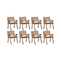 vidaxl 8x bois d'acacia solide chaises de jardin avec coussins fauteuils de patio chaises d'extérieur fauteuils de salle à manger de terrasse