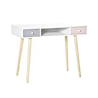 homcom bureau enfant style scandinave avec tiroir et compartiment de rangement 100l x 48l x 76,5h cm mdf et pin blanc gris et rose