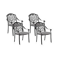 lot de 4 chaises de jardin en aluminium noir coussins beiges ancona