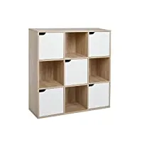 meerveil Étagère de rangement 9 cubes bibliothèque en bois armoire de rangement, inclus 4 cubes ouvertes et 5 cubes avec portes pour salon bureau style moderne, chêne