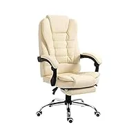 homcom fauteuil de bureau fauteuil manager grand confort dossier inclinable roulettes p.u 64,5 x 69 x 117 cm crème