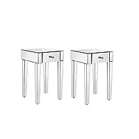 panana lot de 2 tables de chevets miroir en verre meuble de rangement, 1 tiroir sur salon, chambre, bureau, 40 x 40 x 65 cm