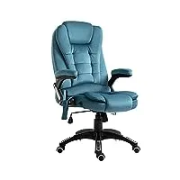 vinsetto fauteuil de bureau massant et chauffant fauteuil bureau confortable hauteur réglable dossier inclinable en toile de flanelle bleu