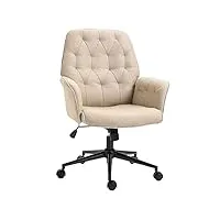 homcom fauteuil de bureau chaise de bureau hauteur réglable roulettes pivotant 360° tissu chanvre 69l x 66l x 89,5-97h cm beige