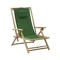 vidaxl chaise de relaxation inclinable fauteuil de jardin chaise pliable d'extérieur chaise de jardin patio terrasse vert bambou et tissu