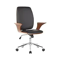 clp fauteuil de bureau burbank avec coque en bois i chaise de bureau en tissu ou similicuir dossier assise rembourrés i piètement métal, couleur:noyer/noir, matière:similicuir