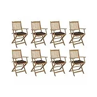 tidyard lot de 8 chaises pliables d'extérieur avec coussins bois d'acacia