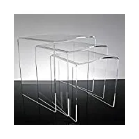 slato lot de trois tables de salon design moderne en plexiglas transparent victoria