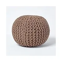 pouf rond en tricot avec repose-pied ottoman grand format 100 % coton marocain 50 cm couleur marron