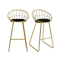homcom lot de 2 tabourets de bar design chaise haute pour bar bistro avec repose-pied structure métal et coussin velours 52,5 x 47 x 97 cm noir et doré