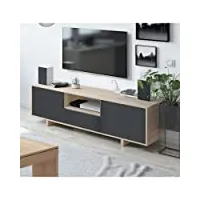meuble tv, meuble de salon, ensemble de meubles, modèle zaira, fini en chêne canadien et gris anthracite, taille : 150 cm (l) x 46 cm (h) 41 cm (p)