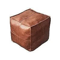 baoblaze pouf marocain en pu couverture pouf rangement pouf coussin repose-pieds couverture décor maison salon chambre, carré marron