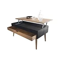 lomascasa - table de salon de la collection sonka relevable avec tiroir coulissant en bois naturel massif disponible en couleur bois et base noire avec pied conique - 100 x 50 x 48 cm