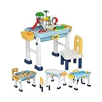 costway 6 en 1 table d’activités multifonctionnelle/de blocs de construction et chaise enfants avec tableau double face, avec hauteurs réglables, rangement pour manger etudier dessiner, 3 ans+
