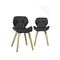 kayelles lot de 2 chaises de salle à manger scandinaves capitonnées simili pieds bois fati (noir)