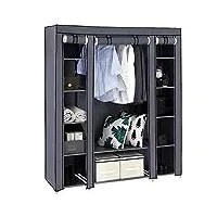 alightup armoire de rangement en tissu, penderie avec housse, placard, garde-robe, 150 x 45 x 175cm, 5 couches et 12 compartiments, pour chambre, vestiaire, gris