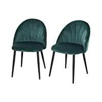 homcom lot de 2 chaises de salle à manger chaise de cuisine velours pieds métal vert dim. 52l x 54l x 79h cm
