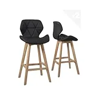 kayelles lot de 2 chaises de bar scandinave design scandinave simili cuir fata (noir)