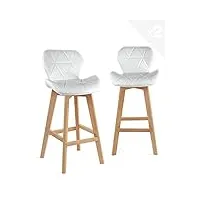 kayelles lot de 2 chaises de bar scandinave design scandinave simili cuir fata (blanc)