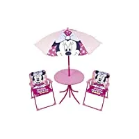 arditex wd14418 ensemble table (50 x 50 x 48 cm) avec 2 chaises (38 x 32 x 53 cm) et parasol (diamètre 110 cm) motif minnie de disney